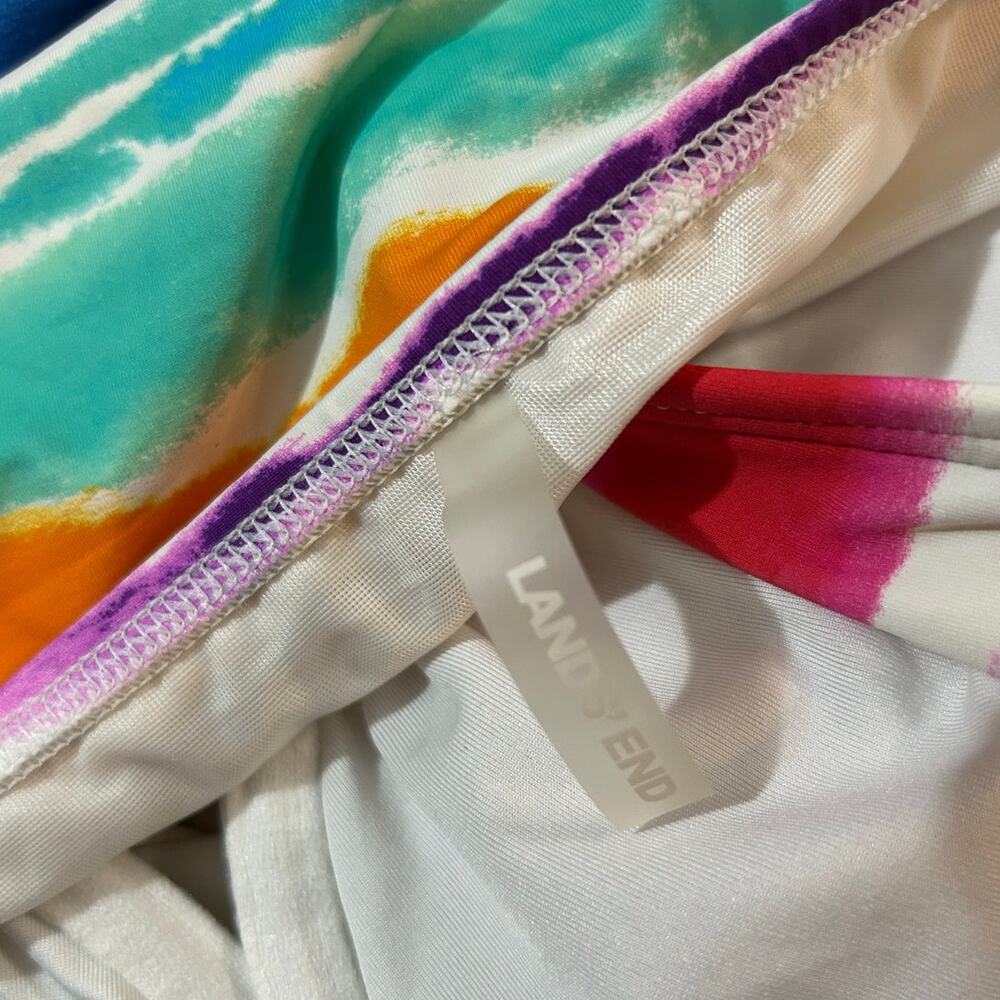 Lands End Tie Dye Rainbow Tankini Top Womens 14 Striped Beach Vacation Swim - Picture 3 of 4